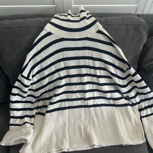 GAP Navy and White Knit Poncho Sweater